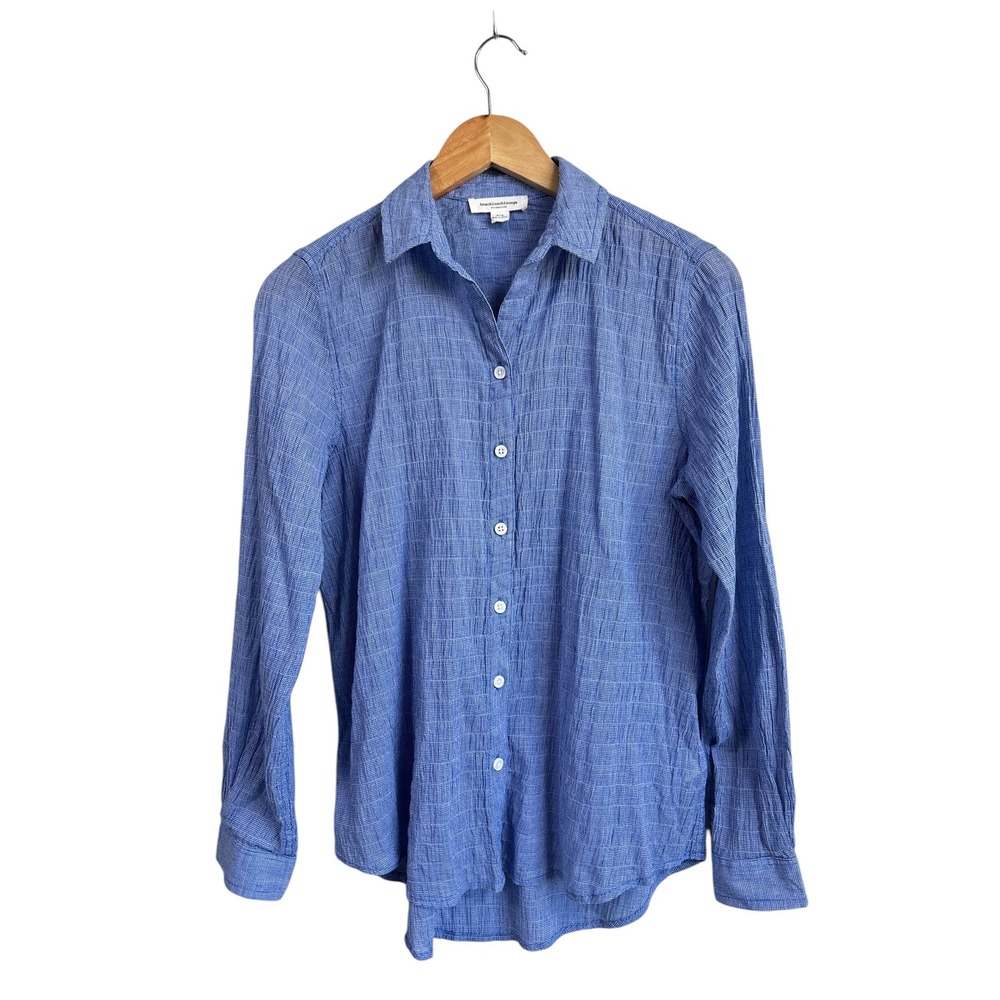 Beachlunchlounge Button Down Blue Textured Gauze Coastal Minimalist Layering S/P